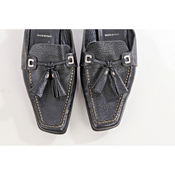 Vintage Prada Black Pebbled Leather Square Toe Mules Size 36 - Picture 2 of 14